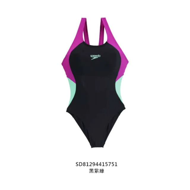 【SPEEDO】女運動連身泳裝-泳裝 游泳 競賽 黑紫綠(SD81294415751)
