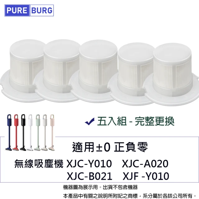 PUREBURG 適用正負零+-0 XJC-Y010 XJC-A020 XJC-B021 XJF-Y010 無線吸塵器 副廠濾網5入組(5入組)