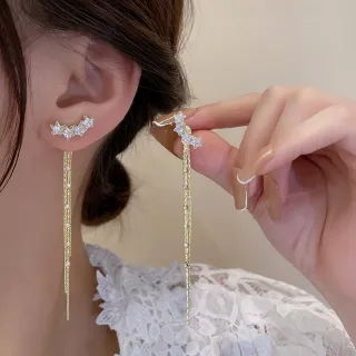 【Emi 艾迷 】韓系流星灑落鋯石流蘇925銀針耳環