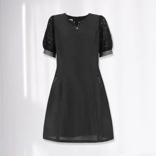 【ILEY 伊蕾】高雅輕奢蕾絲網紗洋裝(黑色；M-XL；1232017065)