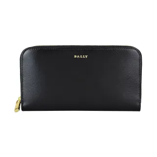 【BALLY】BALLY  LOVENOR金屬字母LOGO滑面牛皮12卡拉鍊長夾(展示品/黑)