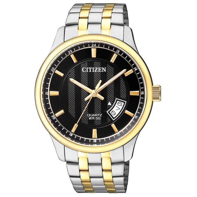 【CITIZEN星辰】黑面不鏽鋼雙色錶帶石英男仕手錶(BI1054-80E)