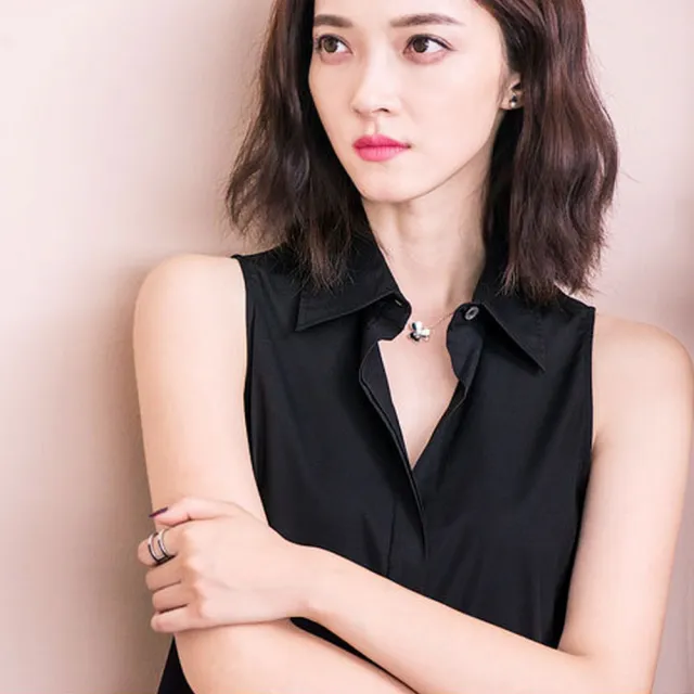 【BRIGA SILK B713】BRIGA SILK B713專櫃設計師桑蠶絲氣質翻領百搭顯瘦無袖襯衫(SILK B713)