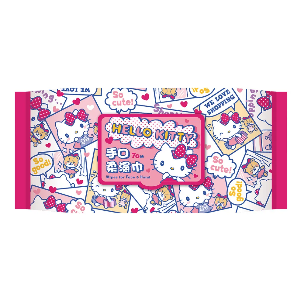 【SANRIO 三麗鷗】Hello Kitty 凱蒂貓手口有蓋柔濕巾/濕紙巾 70 抽 X 12 包 適用於手、口、臉(加蓋)