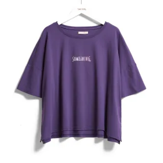 【SOMETHING】女裝 寬版鐵塔LOGO短袖上衣(紫色)