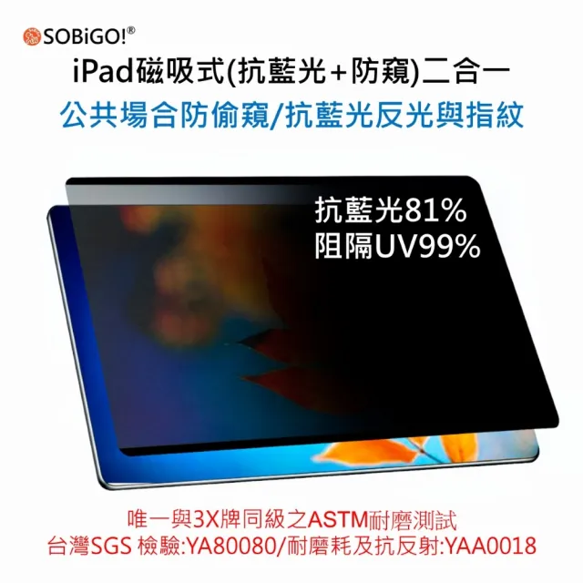 【SOBiGO!】iPad 抗藍光磁吸防窺片 第十代(10.9吋A2696專用2023)