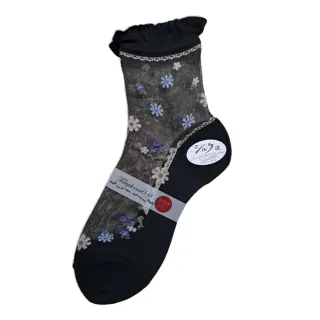【COMBO!】日本製奈良產頂級親膚舒適真絲透膚襪*2雙入 絲綢玻璃襪 透視桑蠶絲襪 刺繡透明襪(黑色)