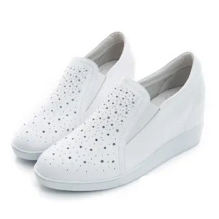 【GDC】星星沖孔水鑽真皮內增高懶人休閒鞋-白色(714605-11)