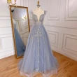 【女神婚紗禮服】高端藍吊帶無袖氣質宴會晚禮服 LA71850(派對 表演禮服)