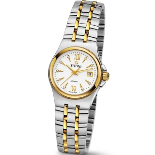 【TITONI 瑞士梅花錶】Impetus 動力系列-白色錶盤不銹鋼間金色錶帶/27mm(23730 SY-271)
