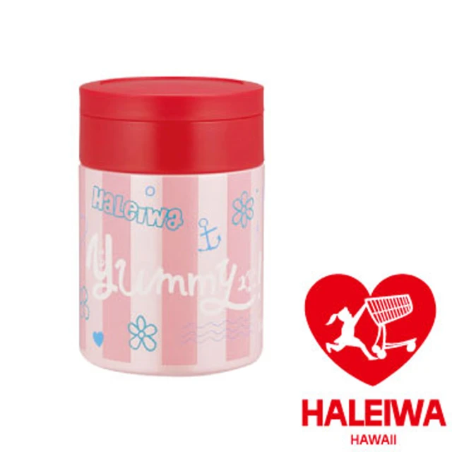 日本HALEIWA 小花附匙不銹鋼食物保溫保冷罐420ml-粉色(中)