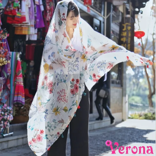 【Verona】日系清新印花圖騰圍巾披肩絲巾