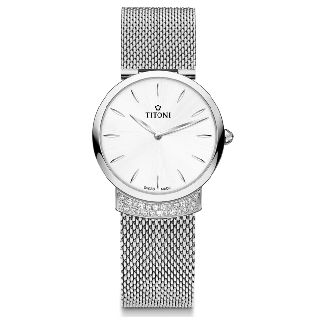 【TITONI 瑞士梅花錶】MADEMOISELLE 優雅伊人系列-銀白色錶盤米蘭尼斯錶帶/32mm(TQ 42912 S-590)