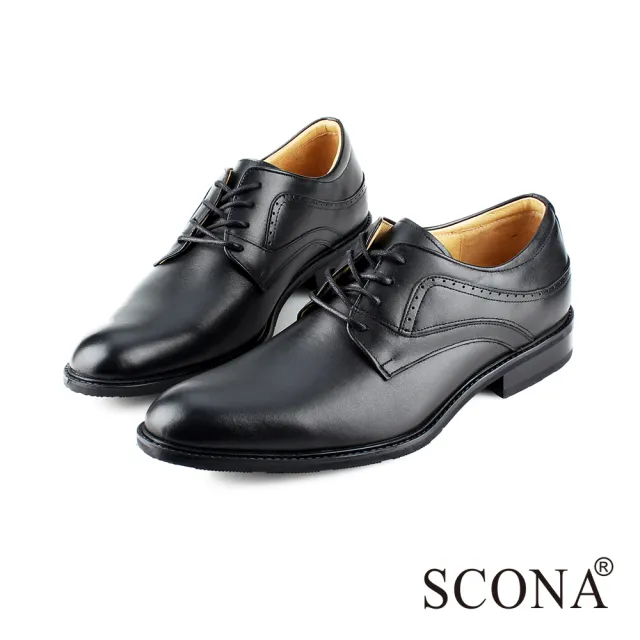 【SCONA 蘇格南】全真皮 義式經典綁帶紳士鞋(黑色0826-1)