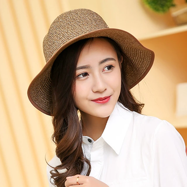 【幸福揚邑】日韓防紫外線可折疊大檐帽綁帶棉紗防曬遮陽帽(咖啡)