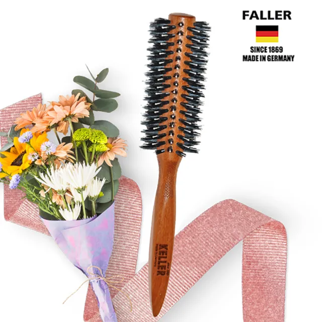 【FALLER 芙樂】德國製櫸木黑豚鬃圓珠熱塑梳捲髮梳54MM(捲髮梳/梳頭造型美容/99狂購)