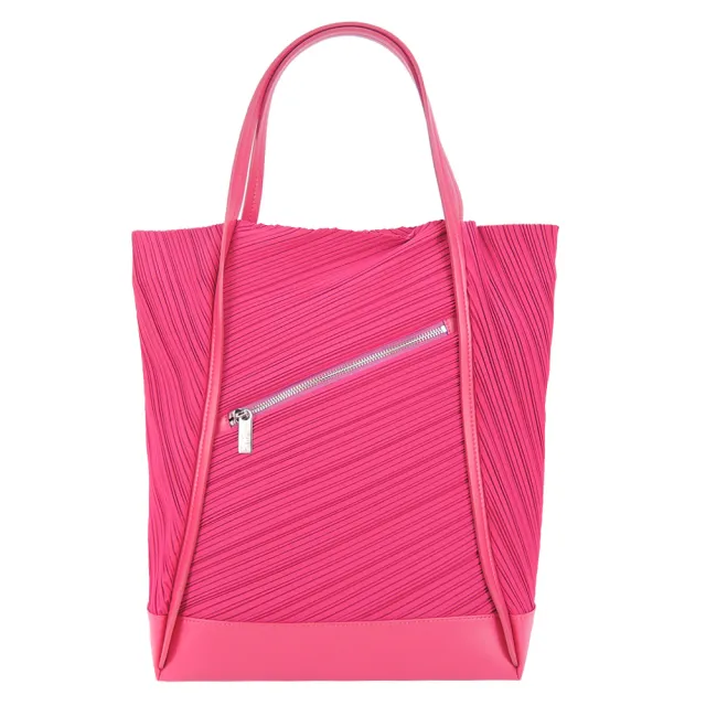 【ISSEY MIYAKE 三宅一生】PP BIAS皺褶拼接長型托特包(桃)
