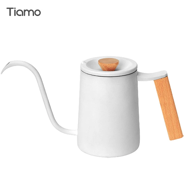 【Tiamo】質感櫸木方把手細口壺 600ml - 霧白(HA1652WH)