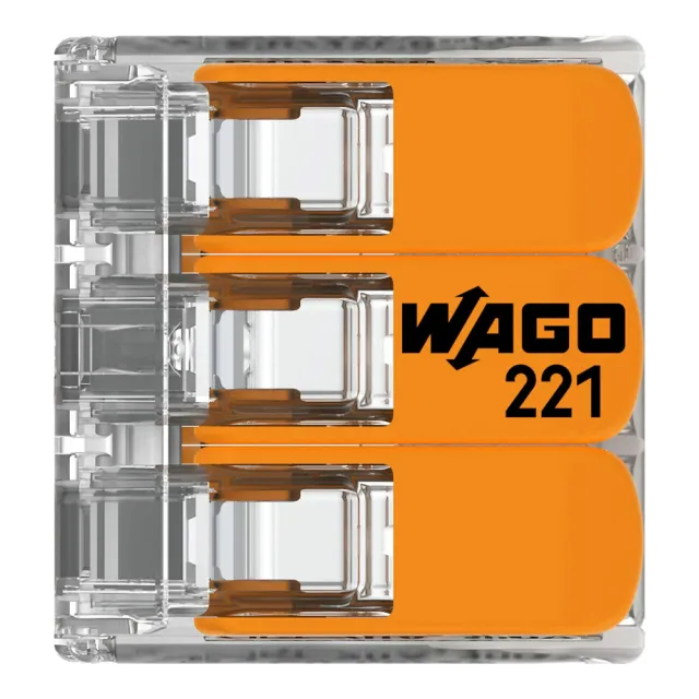 【WAGO 旺科】221-413 德國接線端子 50入盒裝 3孔 0.2-4mm2(快速接頭/電線連接器/快速配線/燈具接線夾)