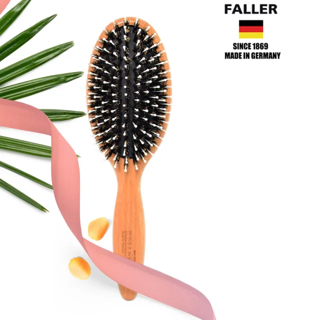 【FALLER 芙樂】德國製FSC櫸木橢圓黑豚鬃柔珠氣墊梳(氣墊梳/梳頭按摩美容/雙11)