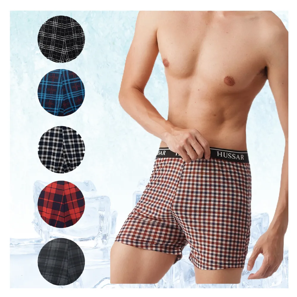 【HUSSAR】-6件-涼感-冰絲機能型男平口褲-品牌織帶款(吸濕排汗)