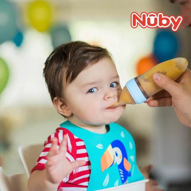 【Nuby】直立式矽膠餵食器二階段組(流質飲嘴 矽膠湯匙)