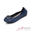 【MOM】真皮單鞋 坡跟單鞋/真皮簡約方扣小坡跟超軟底單鞋(藍)