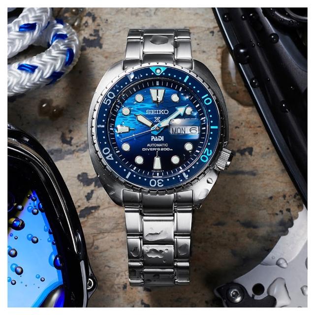 【SEIKO 精工】Prospex PADI陶瓷圈海龜王潛水機械錶-藍x銀/45mm父親節 禮物(SRPK01K1/4R36-06Z0F)
