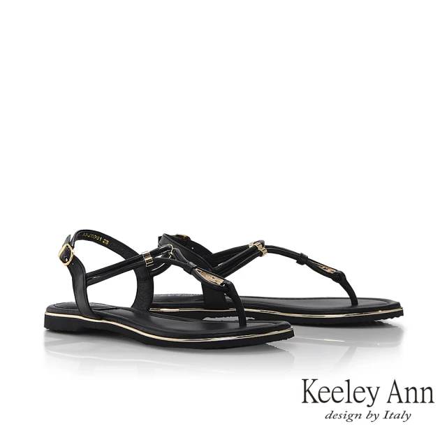 【Keeley Ann】條帶金屬釦夾腳涼鞋(黑色332008110)