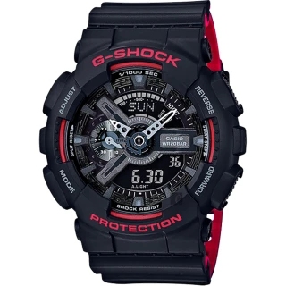 【CASIO 卡西歐】G-SHOCK 人氣經典紅黑雙顯手錶(GA-110HR-1A)