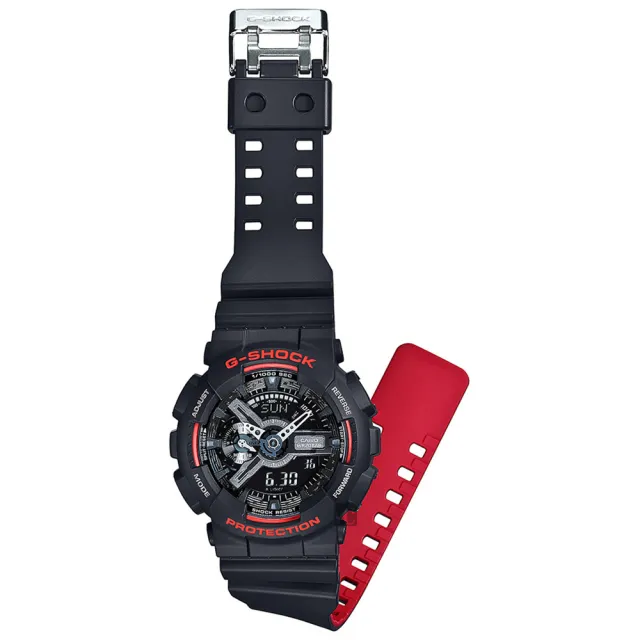 【CASIO 卡西歐】G-SHOCK 人氣經典紅黑雙顯手錶 畢業禮物(GA-110HR-1A)