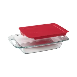 【美國康寧 Pyrex】含蓋式長方形烤盤1.9L(紅色)