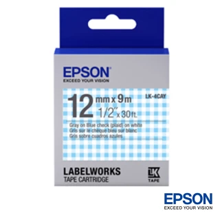 【EPSON】標籤帶 藍白格紋底灰自/12mm(LK-4CAY)