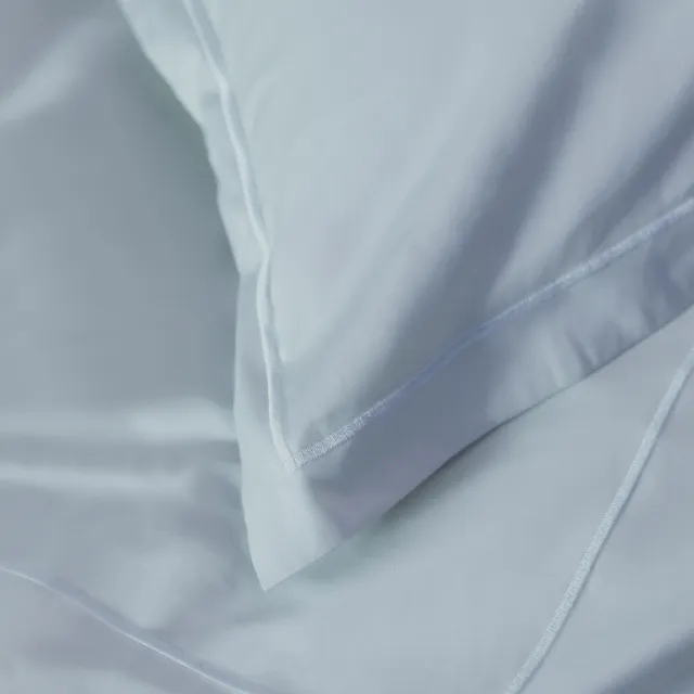 【皇室羽毛工房】300T精梳棉素色床包被套枕套四件式床組-莫蘭迪藍(加大)