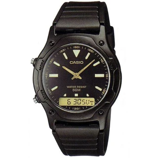 【CASIO】酷炫黑金雙顯腕錶-羅馬黑面X金(AW-49HE-1A)