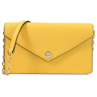 【Michael Kors】簡約WOC圓標LOGO翻蓋信封造型手拿包錬包斜背包(黃)