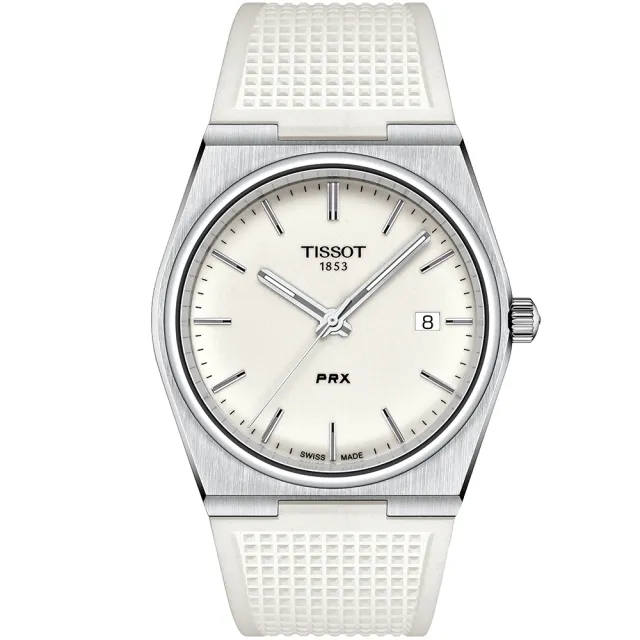 【TISSOT 天梭 官方授權】PRX系列 復古風酒桶型紳士石英錶-40mm/橡膠帶 禮物(T1374101701100)