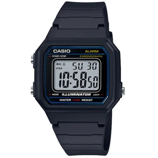 【CASIO 卡西歐】經典方形多功能數位運動錶(W-217H-1A)