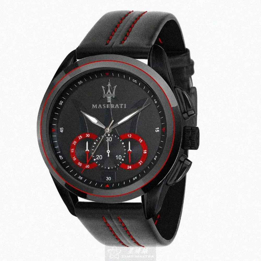 【MASERATI 瑪莎拉蒂】MASERATI手錶型號R8871612023(黑色錶面黑錶殼黑紅色真皮皮革錶帶款)