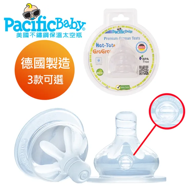 【Pacific Baby】美國寬口徑德製防漏防脹氣奶嘴2入組(3款)