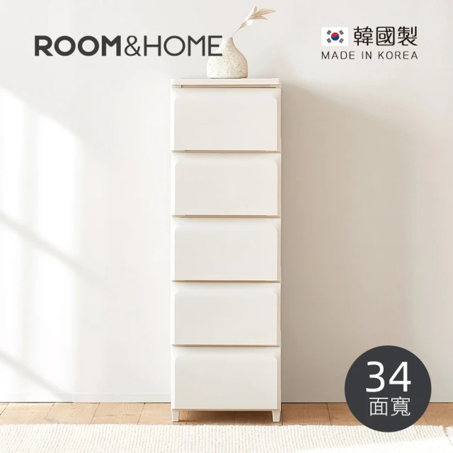 韓國ROOM&HOME 韓國製34面寬五層抽屜收納櫃-木質天板-DIY-多色可選(抽屜櫃/收納櫃/儲物櫃)