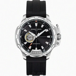 【GIORGIO FEDON 1919】GiorgioFedon1919手錶型號GF00115(黑色錶面銀錶殼深黑色矽膠錶帶款)