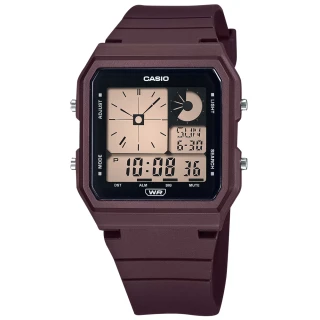 【CASIO 卡西歐】經典復古 方形造型 雙顯 電子數位 橡膠手錶 深咖啡色 33mm(LF-20W-5A)