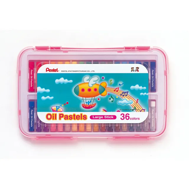 【PENTEL】Pentel飛龍特大粉蠟筆PP盒36色 粉紅