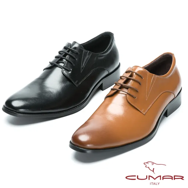 【CUMAR】舒適真皮 綁帶牛皮素面皮鞋(棕色)