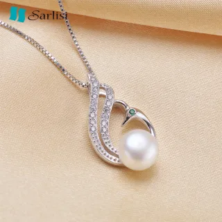 【Sarlisi】時尚孔雀款純銀晶鑽珍珠項鍊(白色、粉色、紫色)