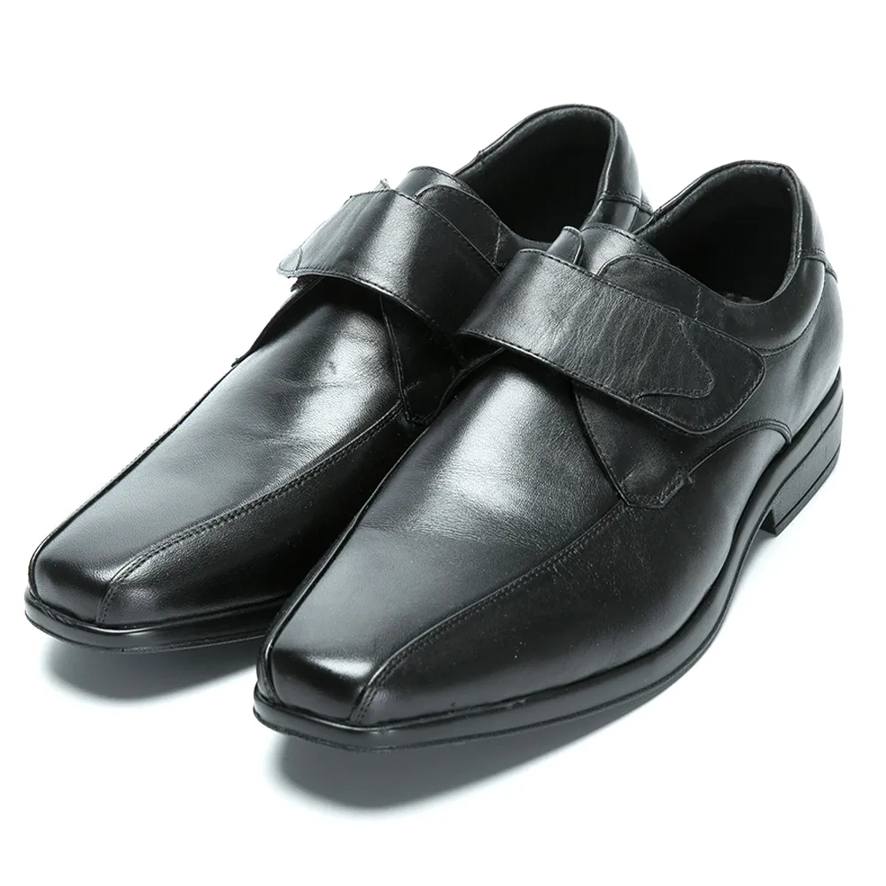 【CUMAR】超輕柔韌大底 舒適真皮魔術貼紳士鞋(黑色)