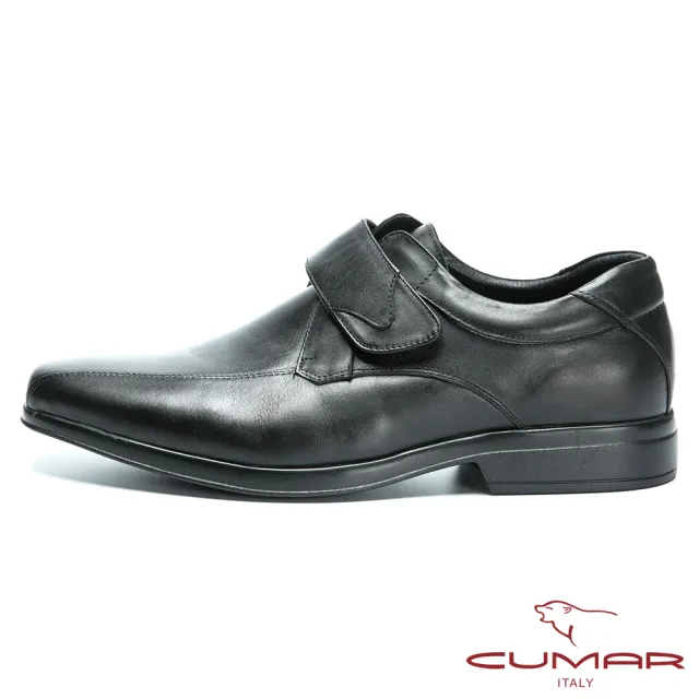 【CUMAR】超輕柔韌大底 舒適真皮魔術貼紳士鞋(黑色)