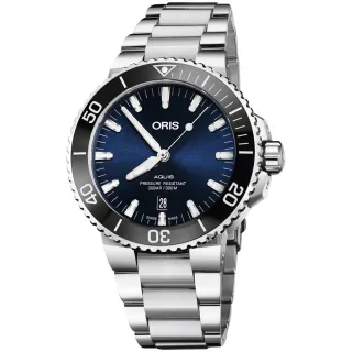 【ORIS】豪利時 Aquis 時間之海潛水300米日期機械錶-藍x銀/43.5mm 新年 禮物(0173377304135-0782405PEB)