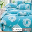 【貝兒居家寢飾生活館】100%天絲四件式兩用被床包組 花蔓舞藍(加大)